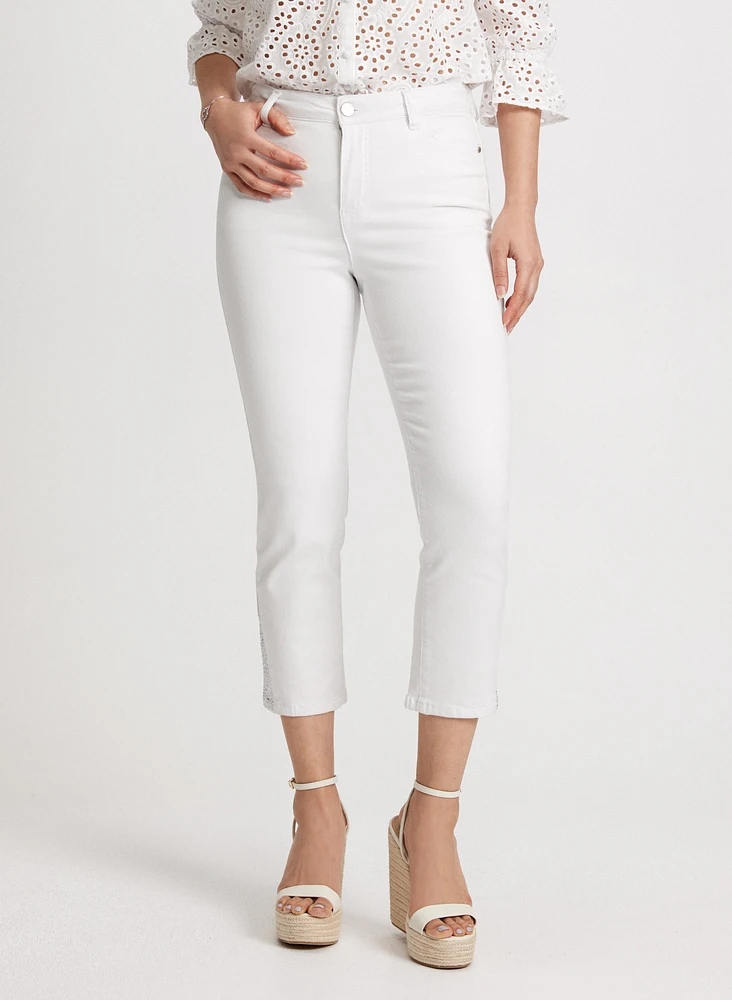 Rhinestone Trim Slim Leg Jeans