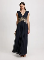 Embellished Mesh Evening Dress