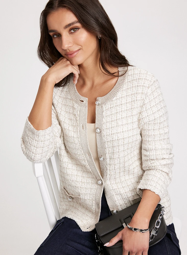 Pearl Button Bouclé Cardigan