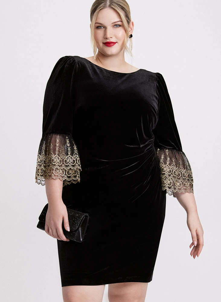 Mesh Bell Sleeve Velvet Dress