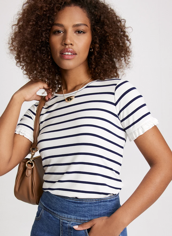 Striped Ruffle Trim T-Shirt