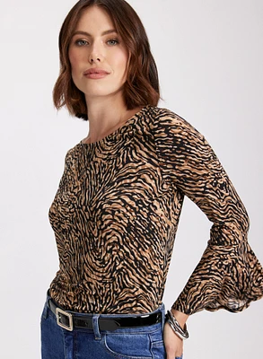 Animal Print Flared Sleeve Top