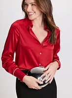 Satin Rhinestone Button Blouse