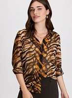 Animal Print Button Down Blouse