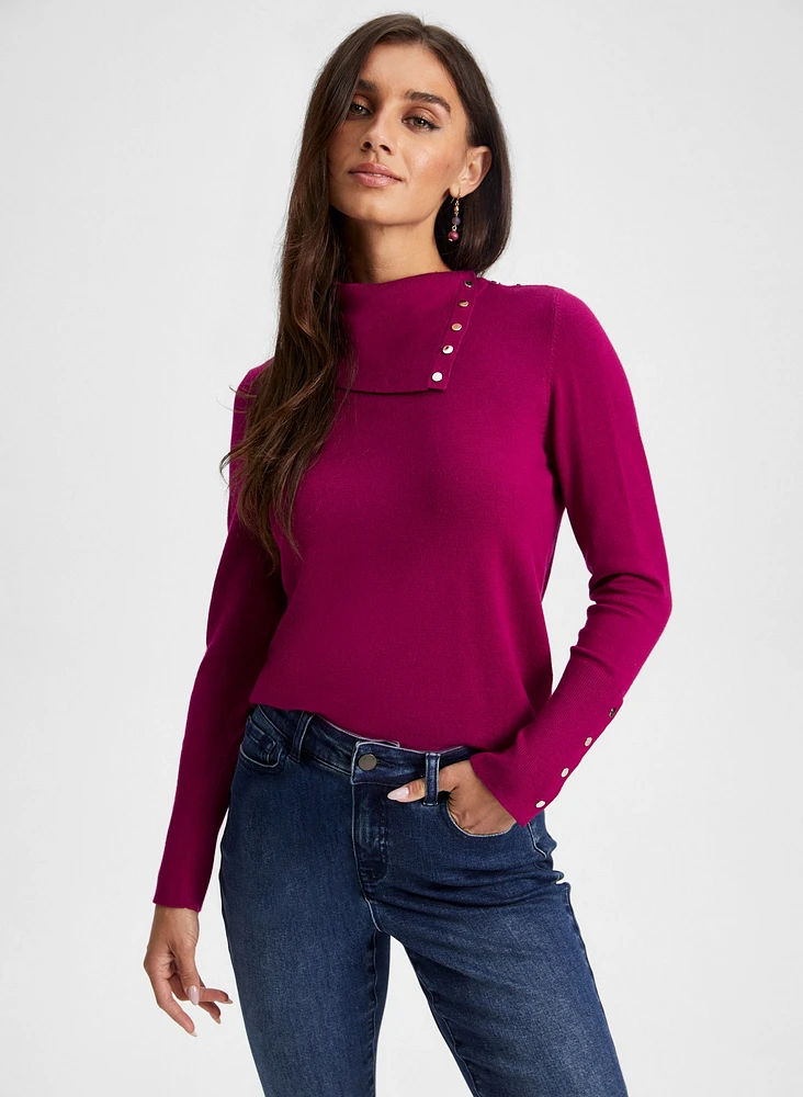 Split Neck Button Detail Sweater