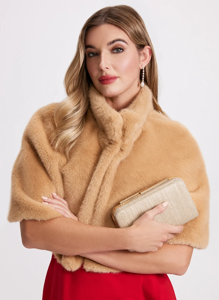 Mock Neck Faux Fur Cape