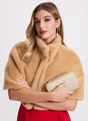 Mock Neck Faux Fur Cape