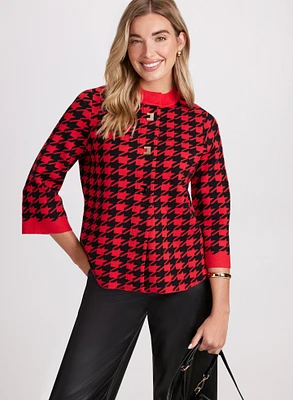 Houndstooth Mock Neck Cardigan