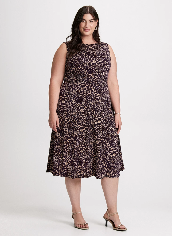 Ruched Waist Paisley Print Dress