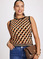 Geometric Print Sleeveless Mock Neck Top