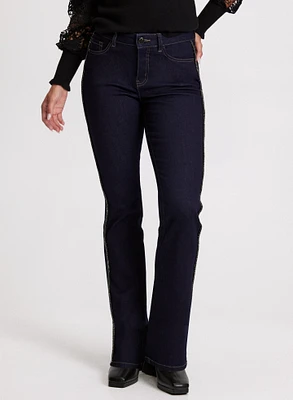 Flare-Leg Beaded Detail Jeans