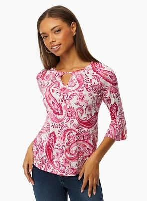 Paisley Print Keyhole Top