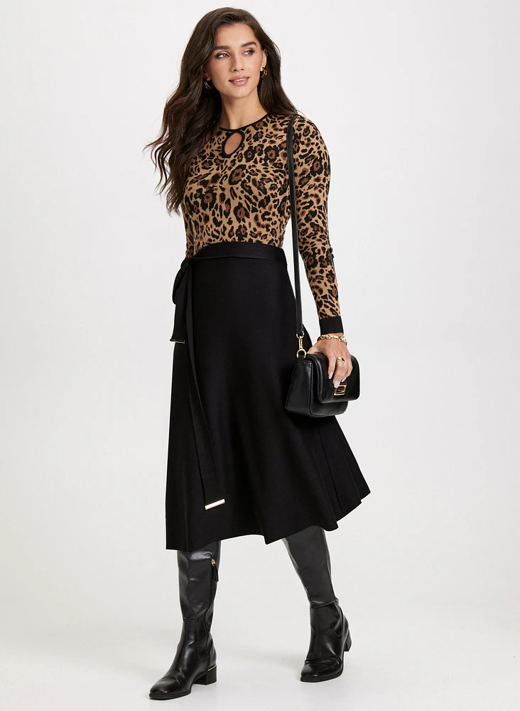 Sash Detail Leopard Print Dress