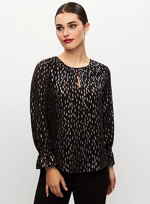 Gold Foil Print Popover Blouse