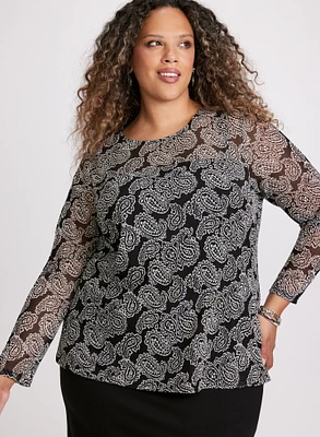 Illusion Neck Paisley Print Top