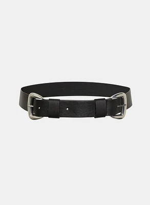 Double Buckle Vegan Leather Belt