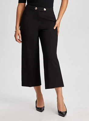 Button Detail Gaucho Wide Leg Pants