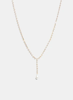 Zirconia Chain Pearl Pendant Necklaces