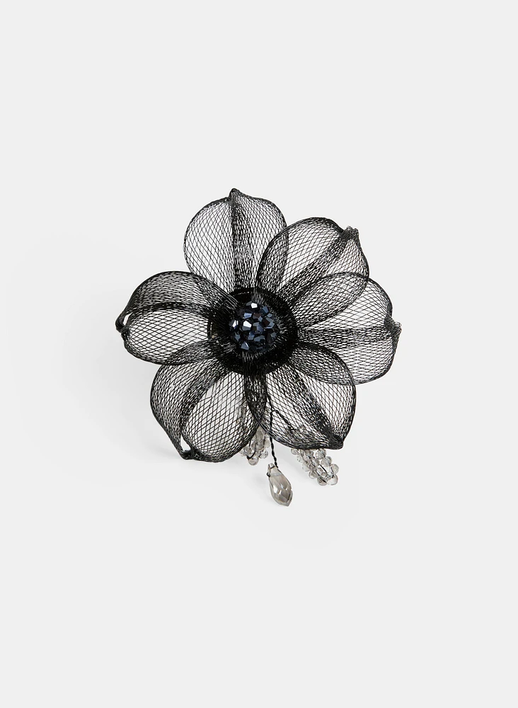 Beaded Mesh Floral Brooch