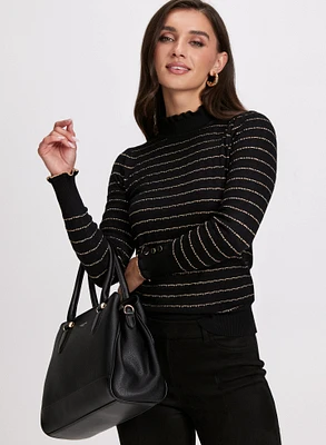 Mock Neck Pointelle Stitch Sweater