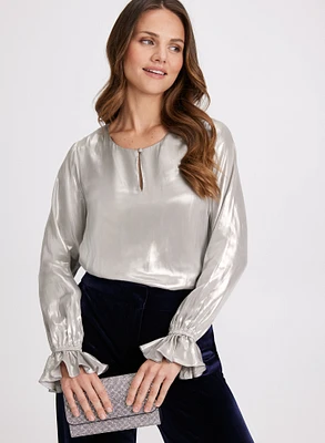 Metallic Flared Cuff Blouse