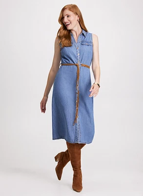 Button-Up Belted Denim Dress