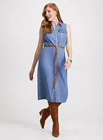 Button-Up Belted Denim Dress