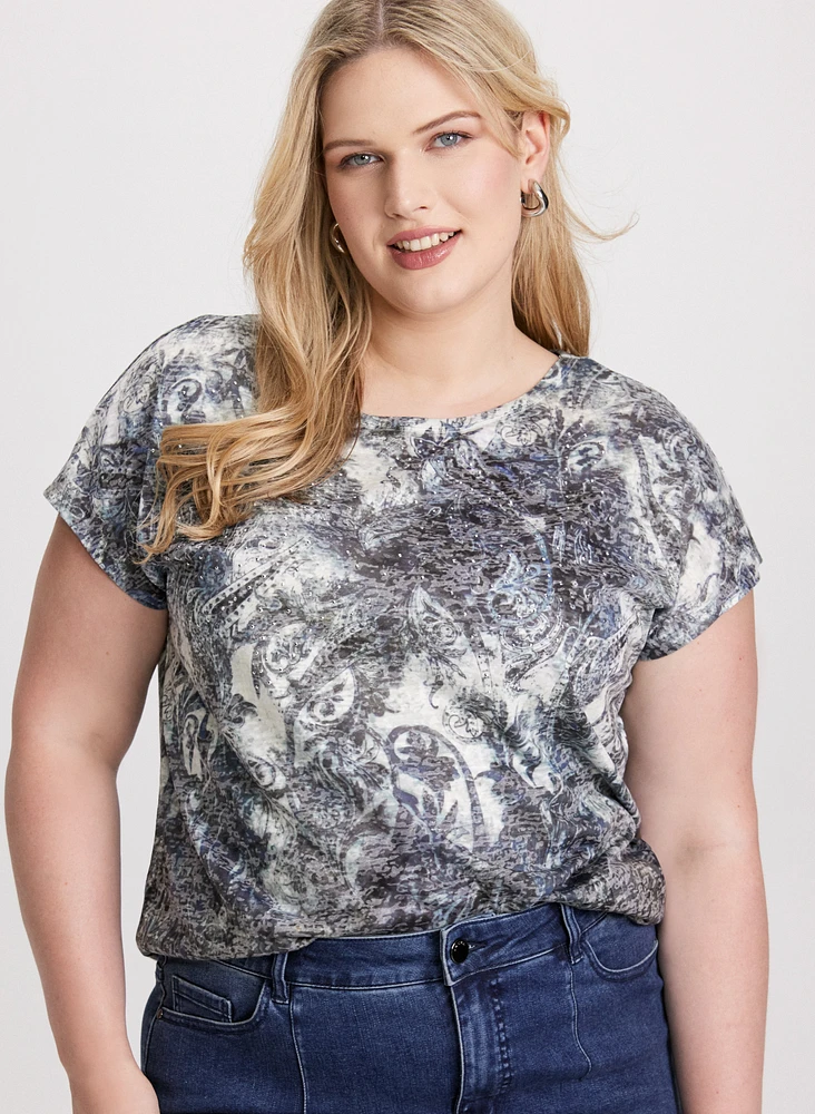 Paisley Print Burnout T-Shirt