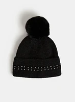 Gem Detail Removable Pompom Tuque