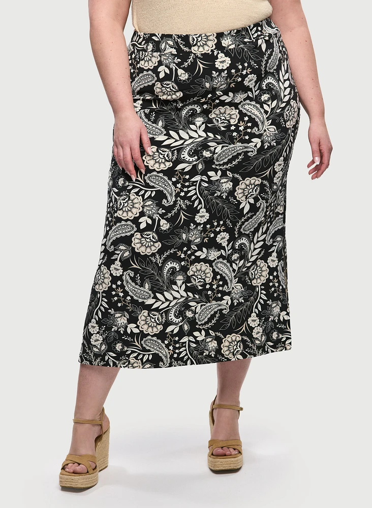 Paisley Print Midi Skirt