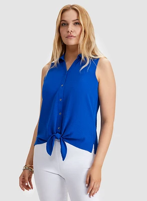 Tie Front Sleeveless Blouse