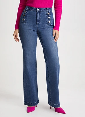 Button Detail Wide Leg Jeans