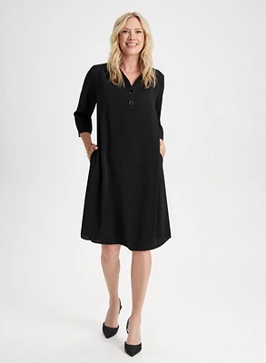 Satin 3/4 Sleeve Shirt Dress