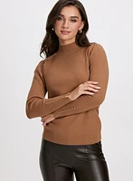 Pearl Trim Mock Neck Sweater