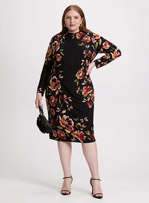 Floral Placement Mock Neck Dress