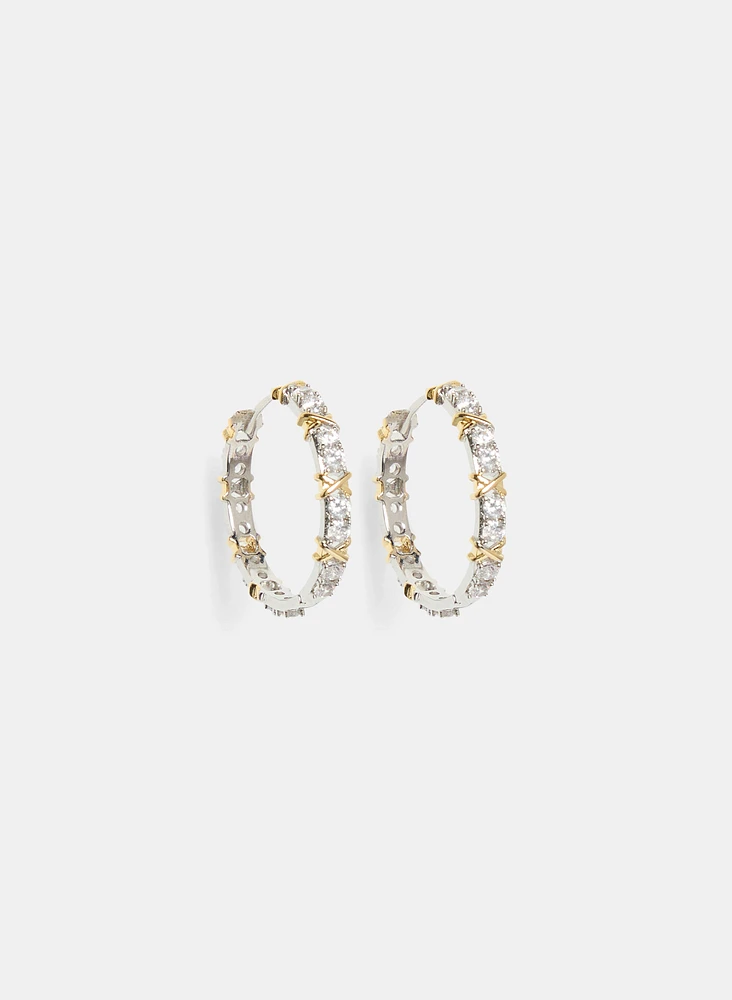 Mixed Metal Cubic Zirconia Hoop Earrings