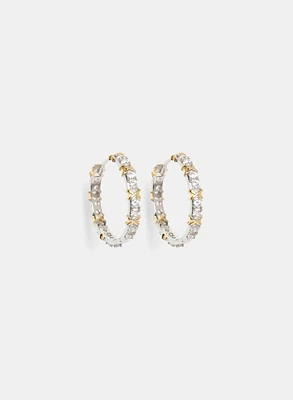 Mixed Metal Cubic Zirconia Hoop Earrings