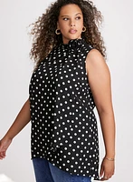 Polka Dot Print Mock Neck Blouse