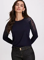 Rhinestone Mesh Sleeves Sweater