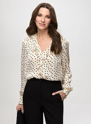 Satin Polka Dot & Ruffle Blouse