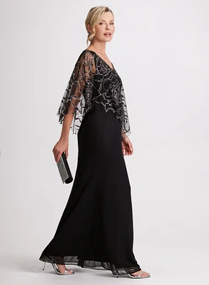 Floral Mesh Capelet Effect Dress