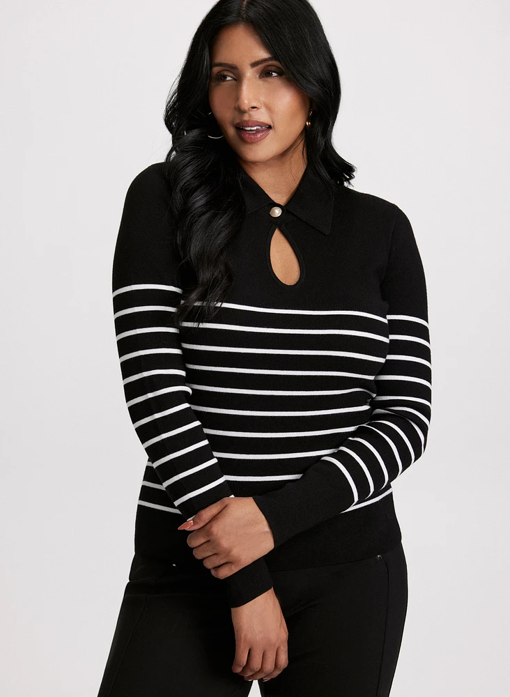 Striped Pearl Button Detail Sweater