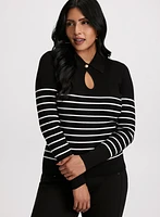 Striped Pearl Button Detail Sweater