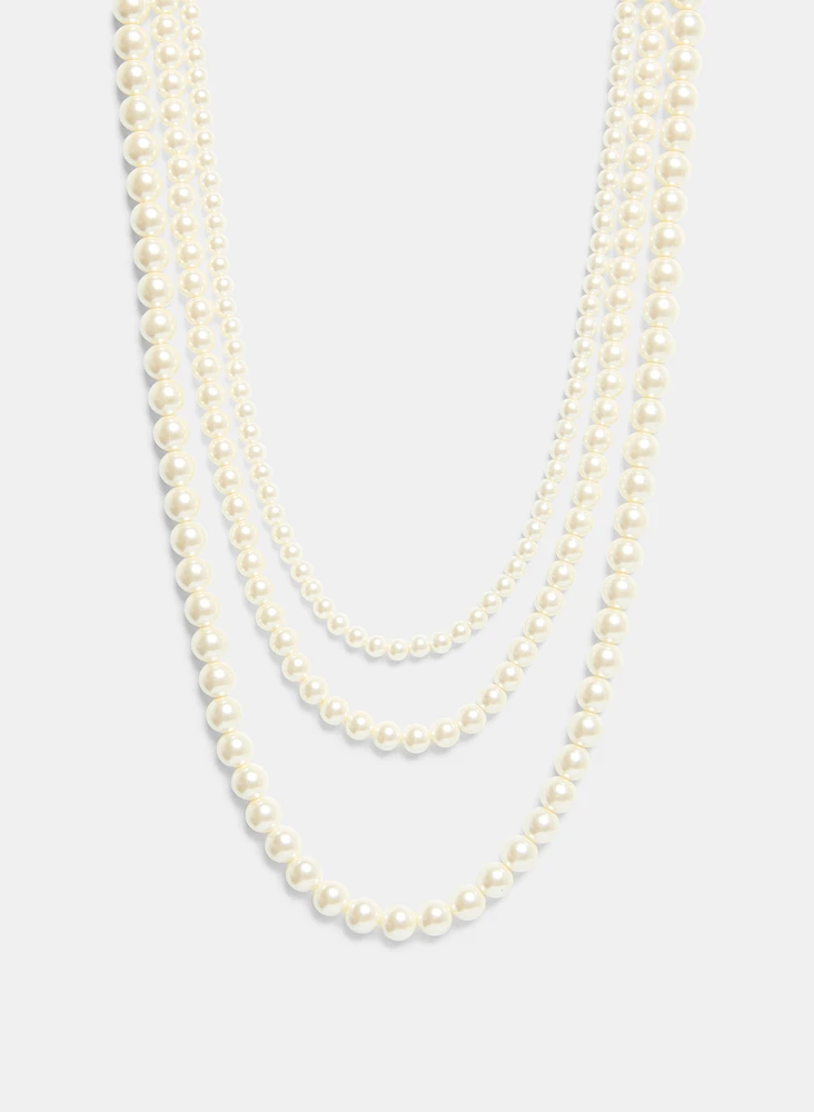 Triple Faux Pearl Necklace