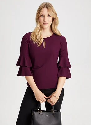 Ruffle Sleeve Keyhole Top