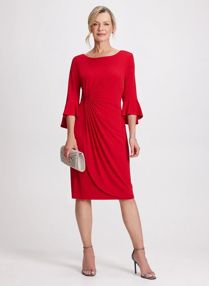 Ruched Waist Bell Sleeve Dress