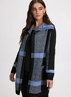 Plaid Print Open-Front Cardigan