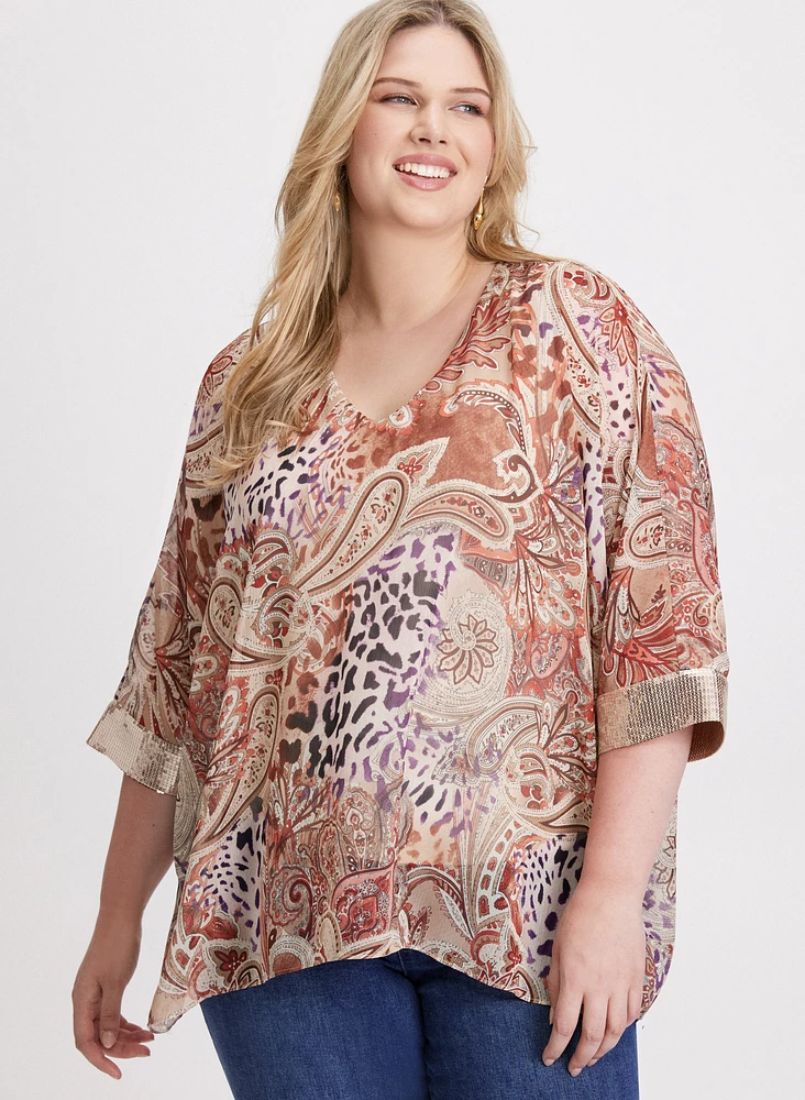 Paisley Print V-Neck Blouse