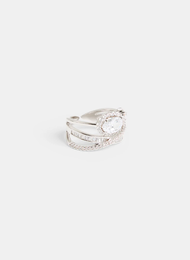 Cubic Zirconia Stacked Cocktail Ring