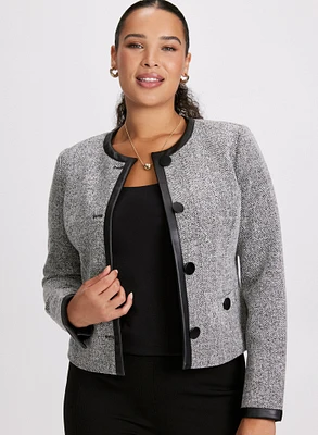 Contrast Trim Herringbone Jacket